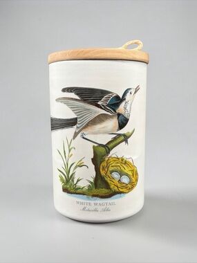 PORTMEIRION BIRDS OF BRITAIN WHITE WAGTAIL STORAGE JAR CANISTER WOOD LID